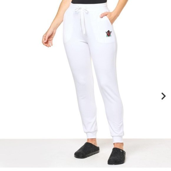 Badgley Mischka NWT White French Terry Jogger Pant with Pockets- Size- Large - Picture 1 of 6